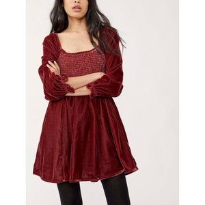 NWT Free People Daphne Velvet Sleeve Mini / Roan Rouge